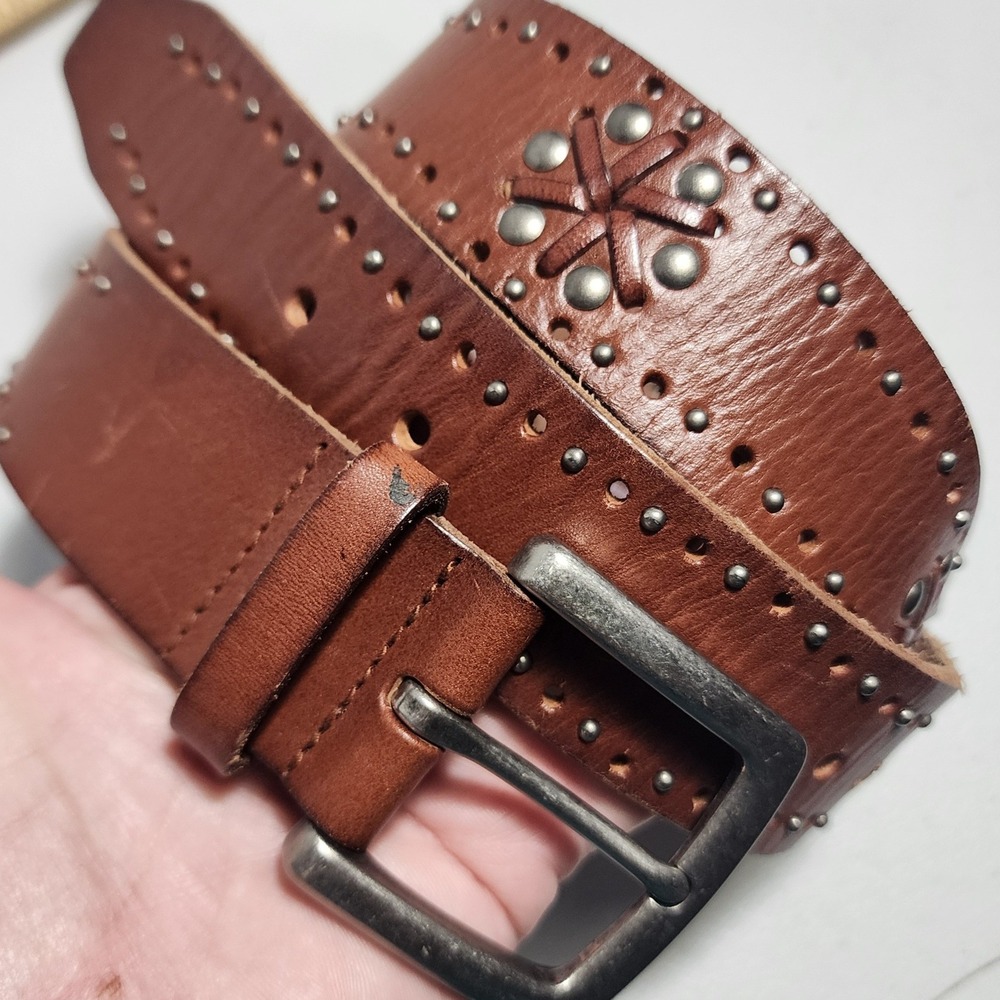 Fossil Brown Leather Studded Western Belt BT2943231 Womens Small boho festival